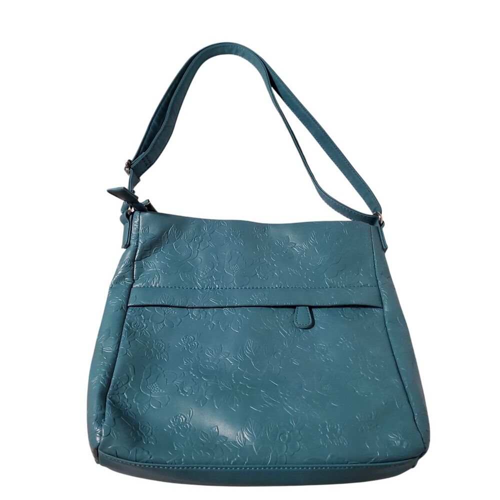 MultiSac Lorraine Crossbody Bag Beach Glass Flowers Blue Teal Floral Embossed - Picture 4 of 10